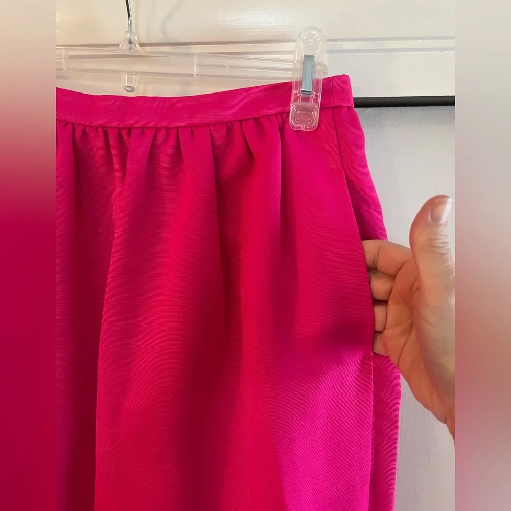 J. Crew Long Midi Pencil Skirt Faille Neon Fuchsia Hot Pink Preppy Modern Chic